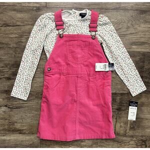 NWT Deadstock Chaps Girls Size 5 Pink Corduroy Romper Floral 2 Piece Set